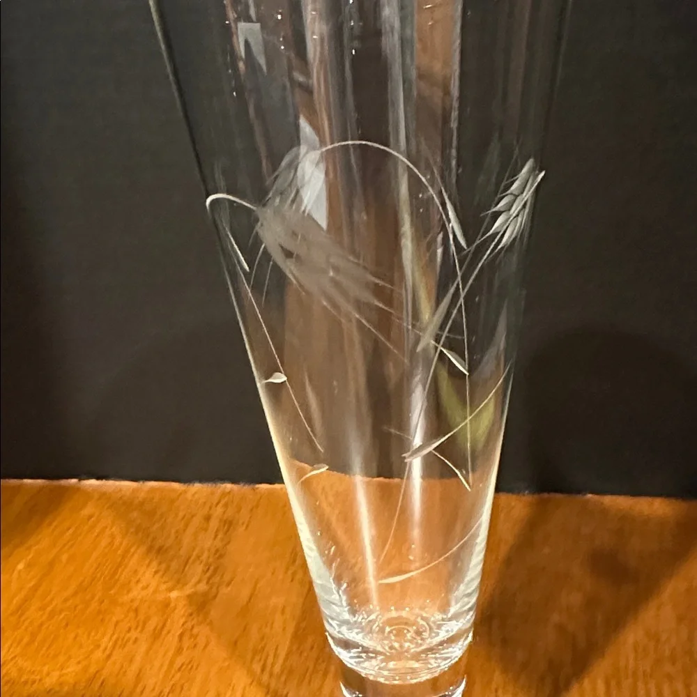 Sasaki Clear Glass Pilsner or Champagne Flute, in the Etched Wheat Pattern.